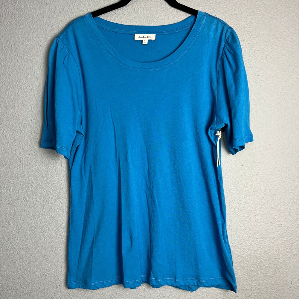 Another‎ Love Scarlotte Horizon Blue Cotton Top Puff Sleeve Casual T-Shirt Sz S